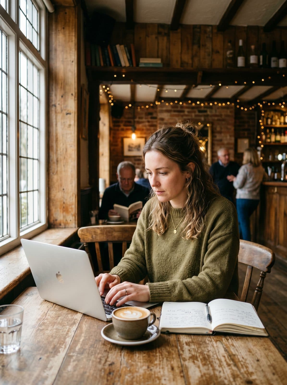 A Hopper settled in with a coffee and a laptop